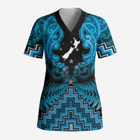 Personalised Aotearoa Matariki Scrub Top Turquoise Fern Maori Poutama - Polynesian Pride