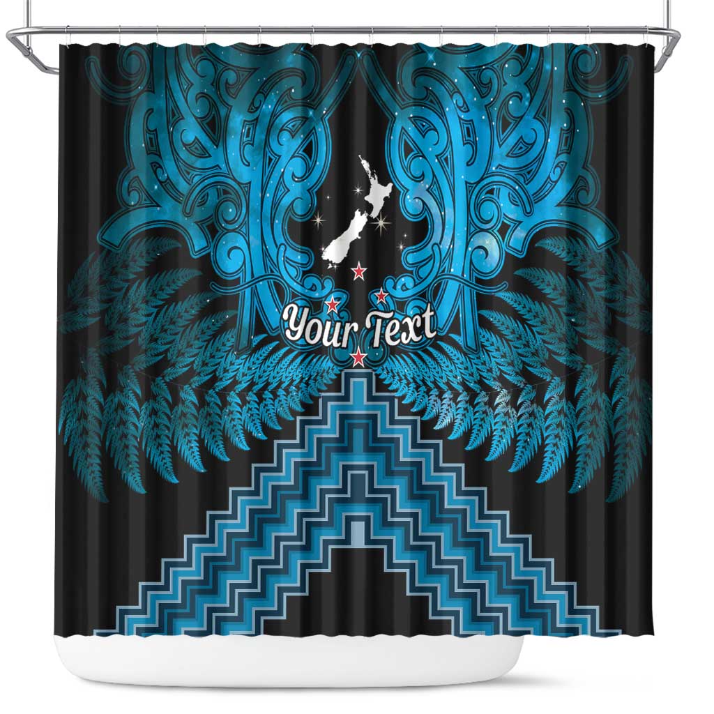 Personalised Aotearoa Matariki Shower Curtain Turquoise Fern Maori Poutama