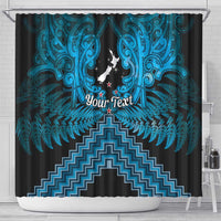 Personalised Aotearoa Matariki Shower Curtain Turquoise Fern Maori Poutama