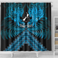 Personalised Aotearoa Matariki Shower Curtain Turquoise Fern Maori Poutama