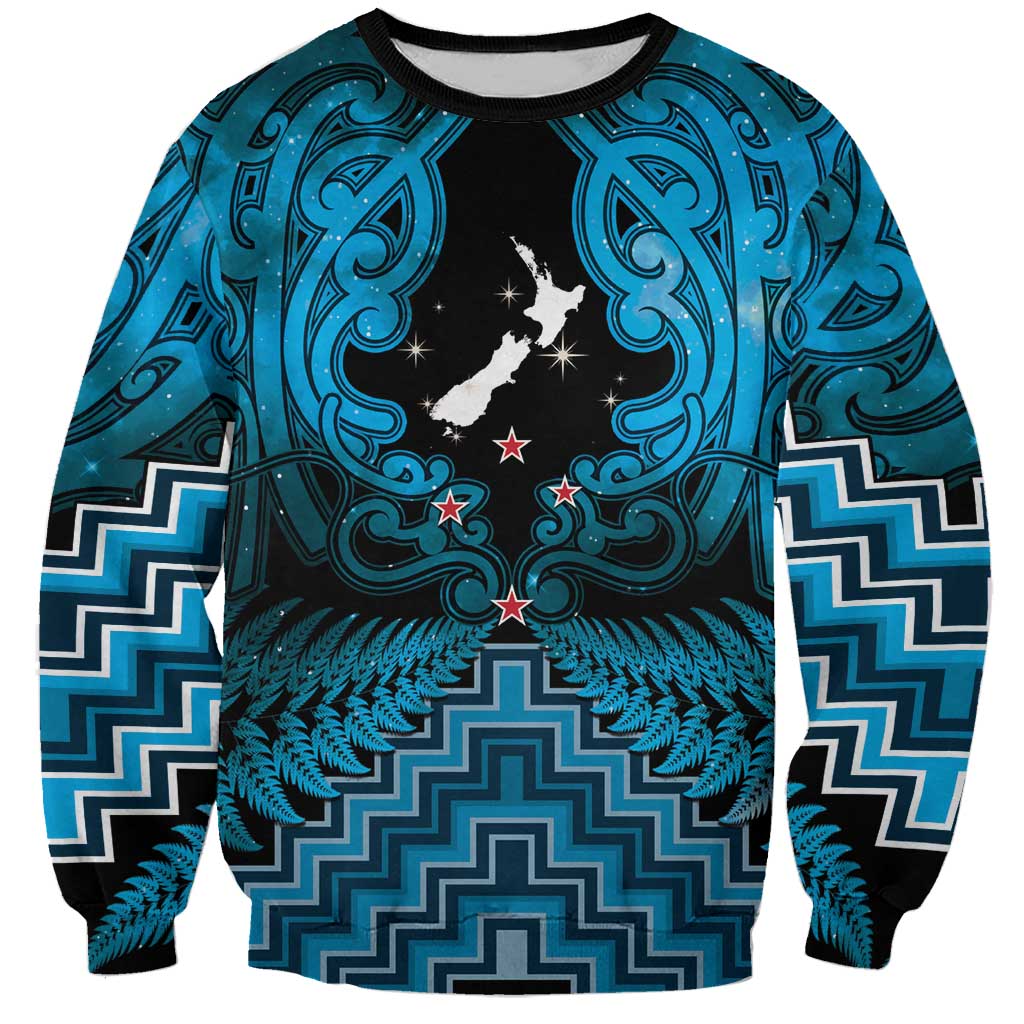 Personalised Aotearoa Matariki Sweatshirt Turquoise Fern Maori Poutama