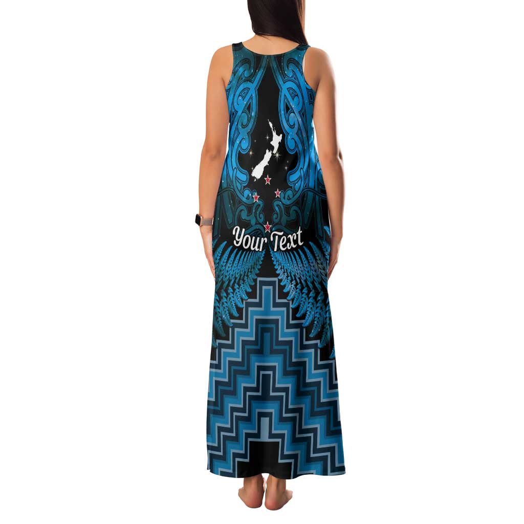 Personalised Aotearoa Matariki Tank Maxi Dress Turquoise Fern Maori Poutama
