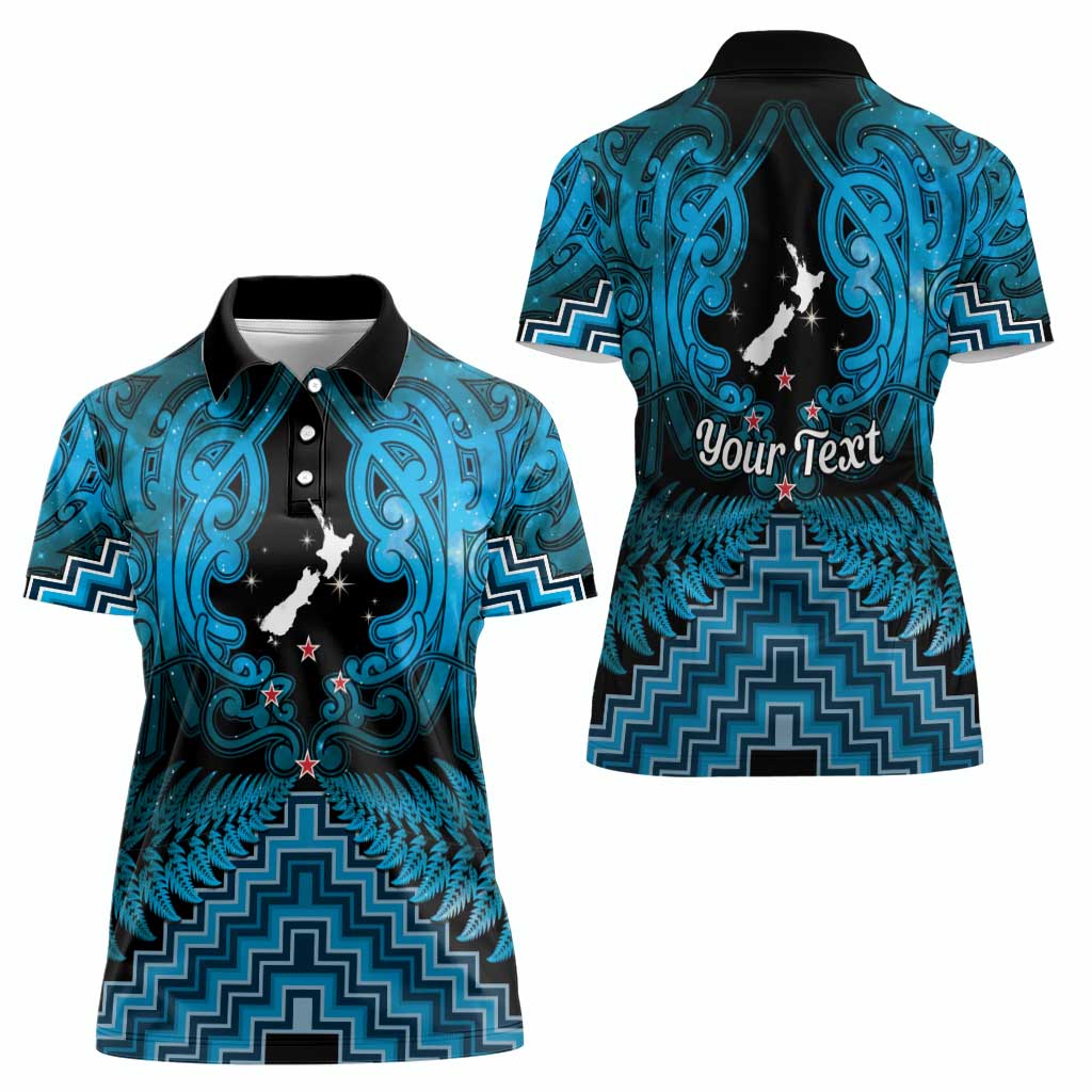 Personalised Aotearoa Matariki Women Polo Shirt Turquoise Fern Maori Poutama