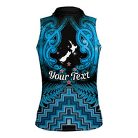 Personalised Aotearoa Matariki Women Sleeveless Polo Shirt Turquoise Fern Maori Poutama