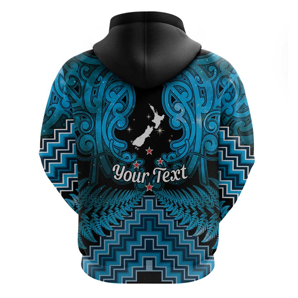 Personalised Aotearoa Matariki Zip Hoodie Turquoise Fern Maori Poutama