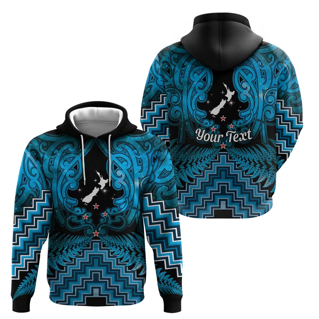Personalised Aotearoa Matariki Zip Hoodie Turquoise Fern Maori Poutama