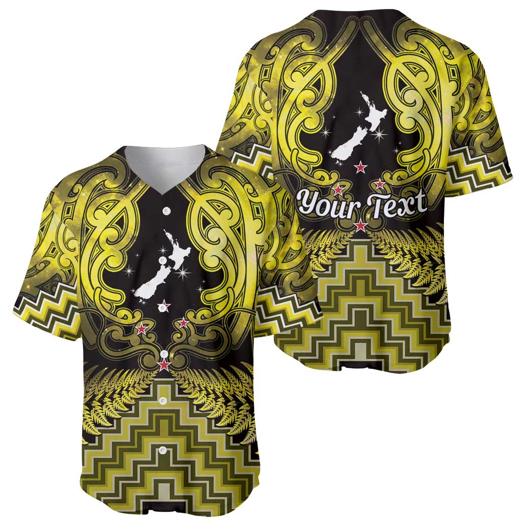 Personalised Aotearoa Matariki Baseball Jersey Yellow Fern Maori Poutama