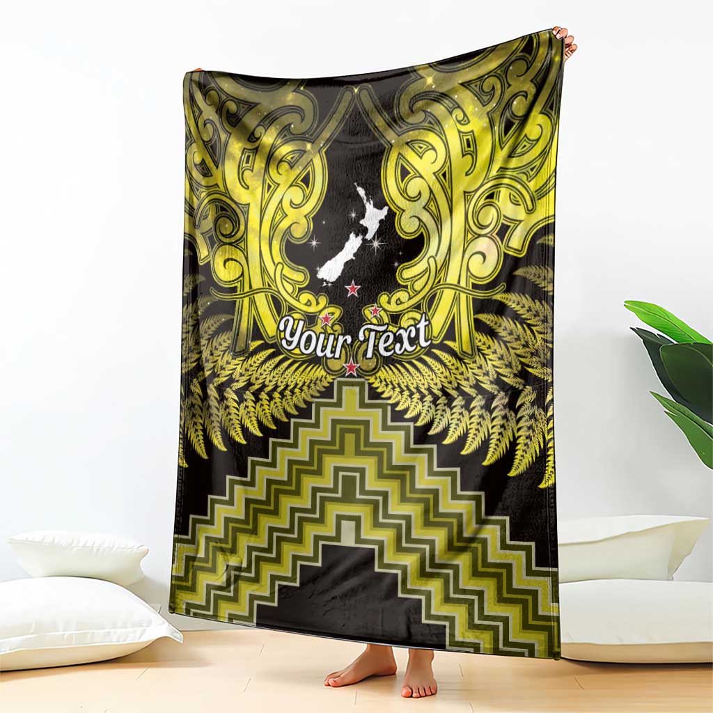 Personalised Aotearoa Matariki Blanket Yellow Fern Maori Poutama