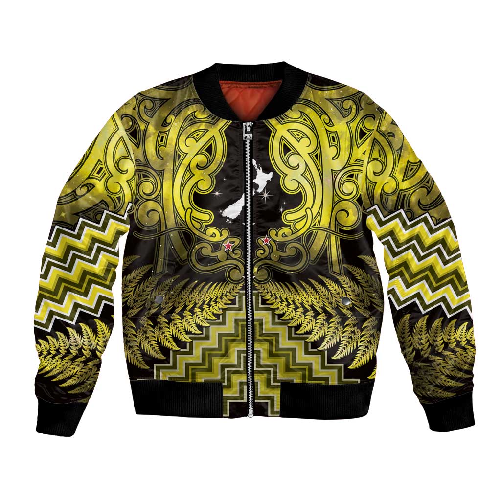 Personalised Aotearoa Matariki Bomber Jacket Yellow Fern Maori Poutama