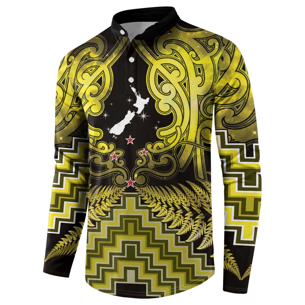 Personalised Aotearoa Matariki Button Sweatshirt Yellow Fern Maori Poutama