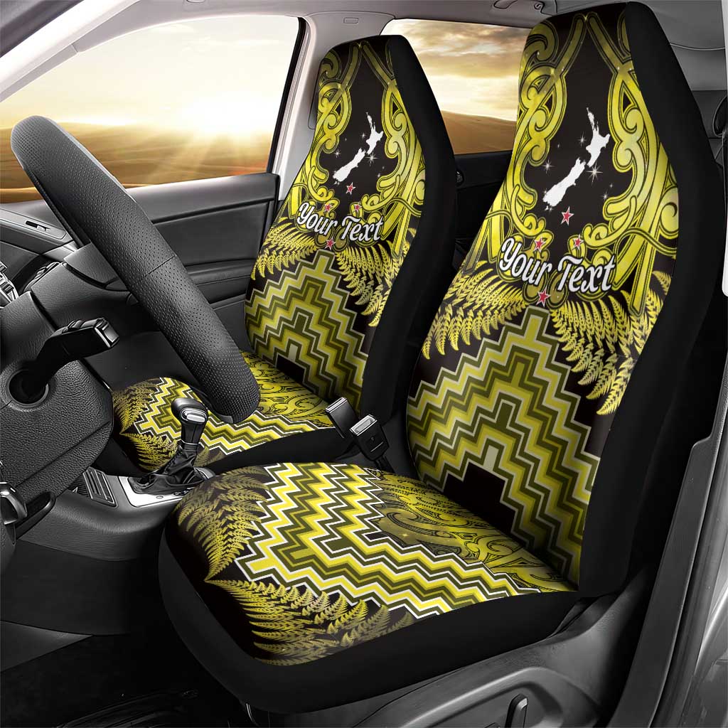 Personalised Aotearoa Matariki Car Seat Cover Yellow Fern Maori Poutama