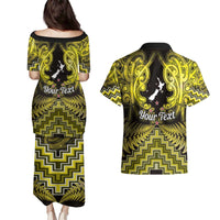Personalised Aotearoa Matariki Couples Matching Puletasi and Hawaiian Shirt Yellow Fern Maori Poutama
