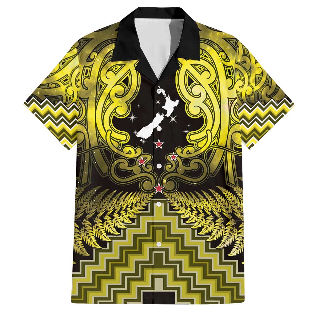 Personalised Aotearoa Matariki Family Matching Long Sleeve Bodycon Dress and Hawaiian Shirt Yellow Fern Maori Poutama LT01 Dad's Shirt - Short Sleeve Yellow - Polynesian Pride