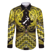 Personalised Aotearoa Matariki Family Matching Long Sleeve Bodycon Dress and Hawaiian Shirt Yellow Fern Maori Poutama LT01 Dad's Shirt - Long Sleeve Yellow - Polynesian Pride