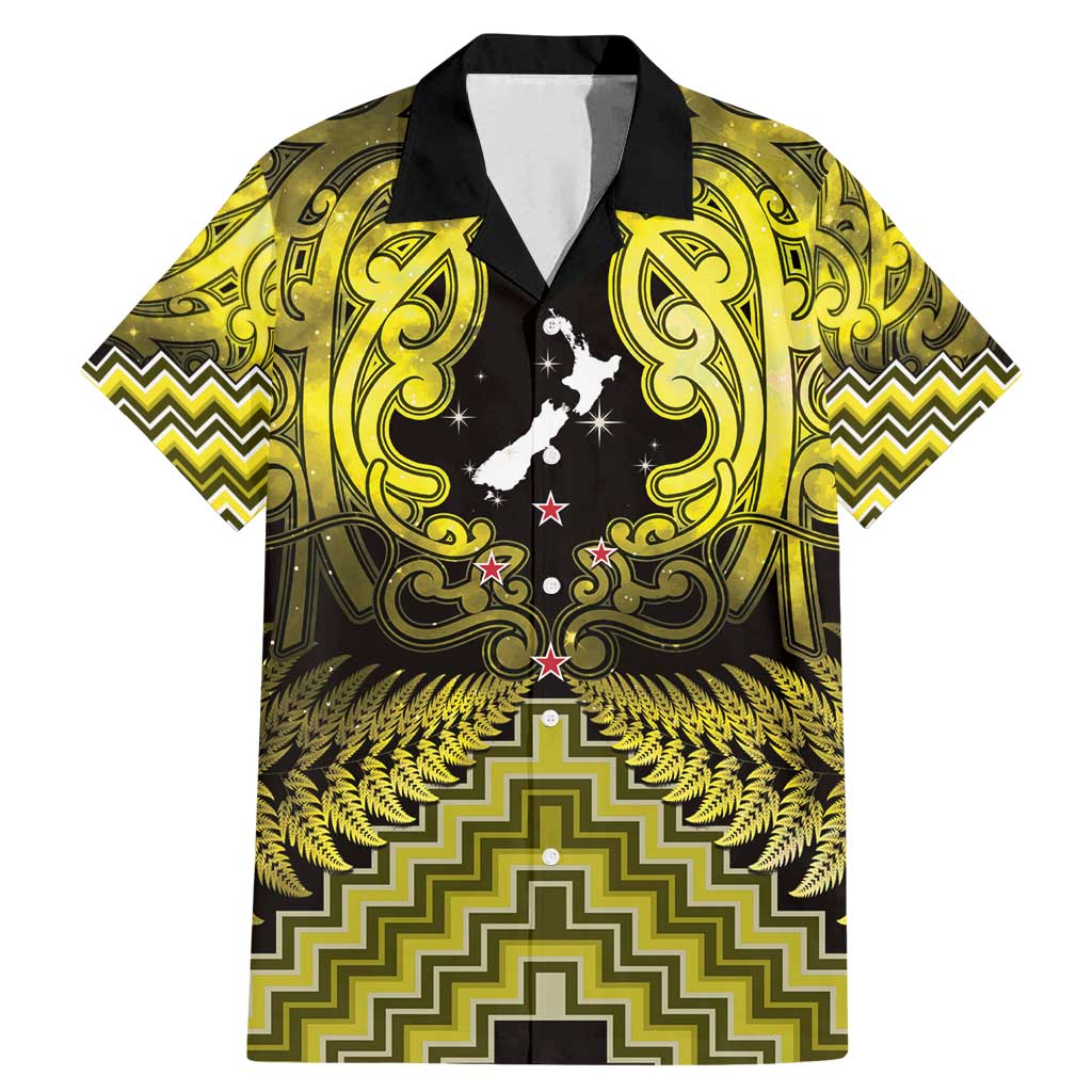 Personalised Aotearoa Matariki Family Matching Mermaid Dress and Hawaiian Shirt Yellow Fern Maori Poutama LT01 Dad's Shirt - Short Sleeve Yellow - Polynesian Pride