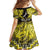 Personalised Aotearoa Matariki Family Matching Off The Shoulder Long Sleeve Dress and Hawaiian Shirt Yellow Fern Maori Poutama