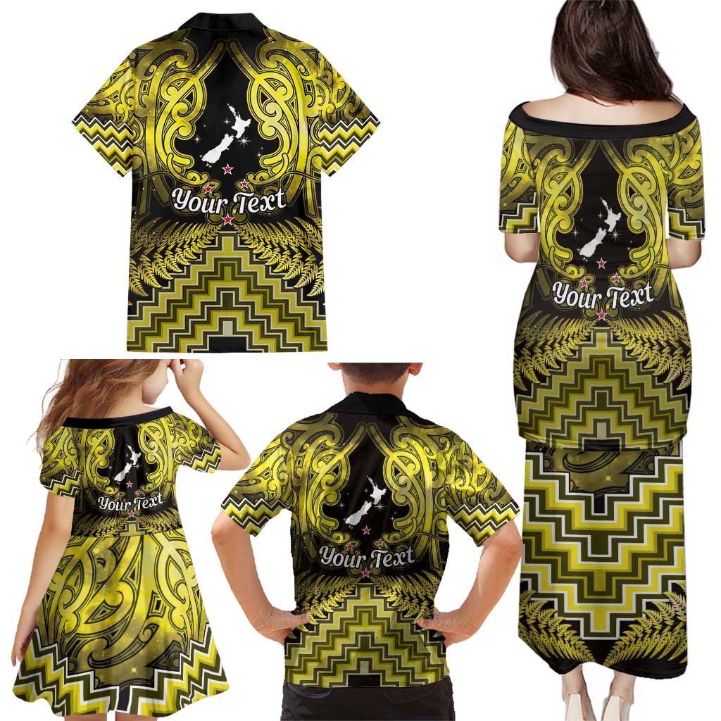 Personalised Aotearoa Matariki Family Matching Puletasi and Hawaiian Shirt Yellow Fern Maori Poutama