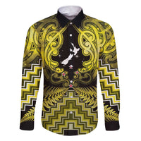 Personalised Aotearoa Matariki Family Matching Short Sleeve Bodycon Dress and Hawaiian Shirt Yellow Fern Maori Poutama LT01 Dad's Shirt - Long Sleeve Yellow - Polynesian Pride