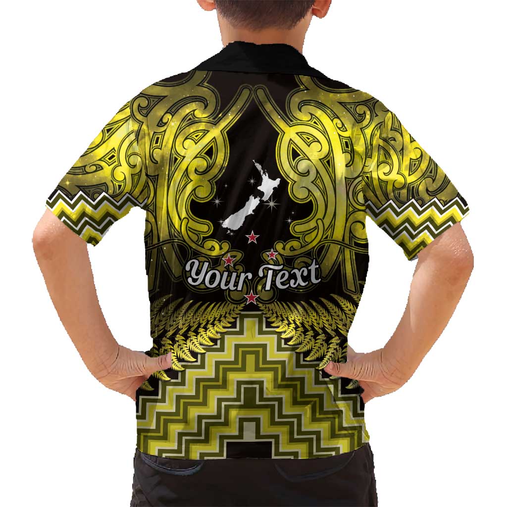 Personalised Aotearoa Matariki Family Matching Tank Maxi Dress and Hawaiian Shirt Yellow Fern Maori Poutama LT01 - Polynesian Pride