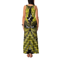 Personalised Aotearoa Matariki Family Matching Tank Maxi Dress and Hawaiian Shirt Yellow Fern Maori Poutama LT01 - Polynesian Pride