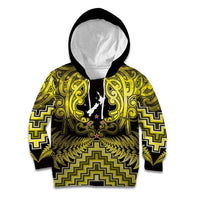 Personalised Aotearoa Matariki Kid Hoodie Yellow Fern Maori Poutama