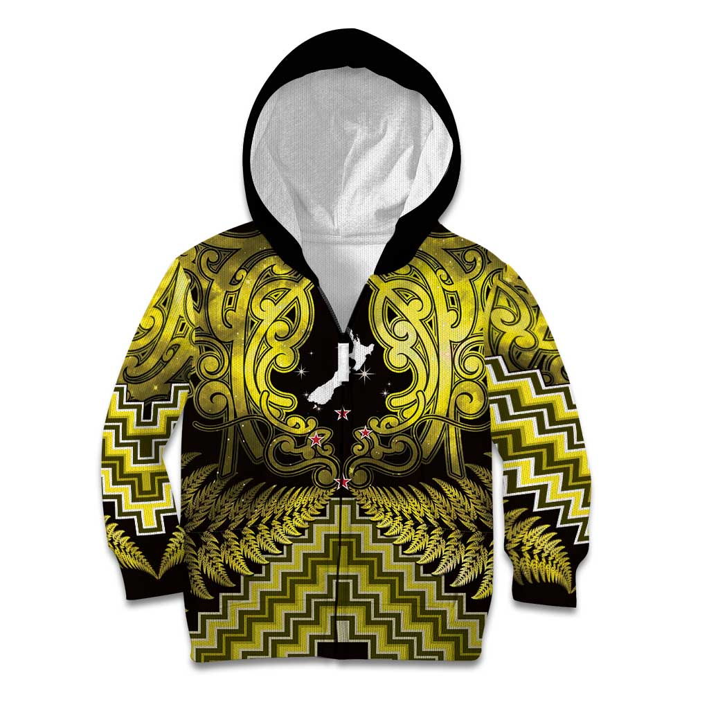 Personalised Aotearoa Matariki Kid Hoodie Yellow Fern Maori Poutama