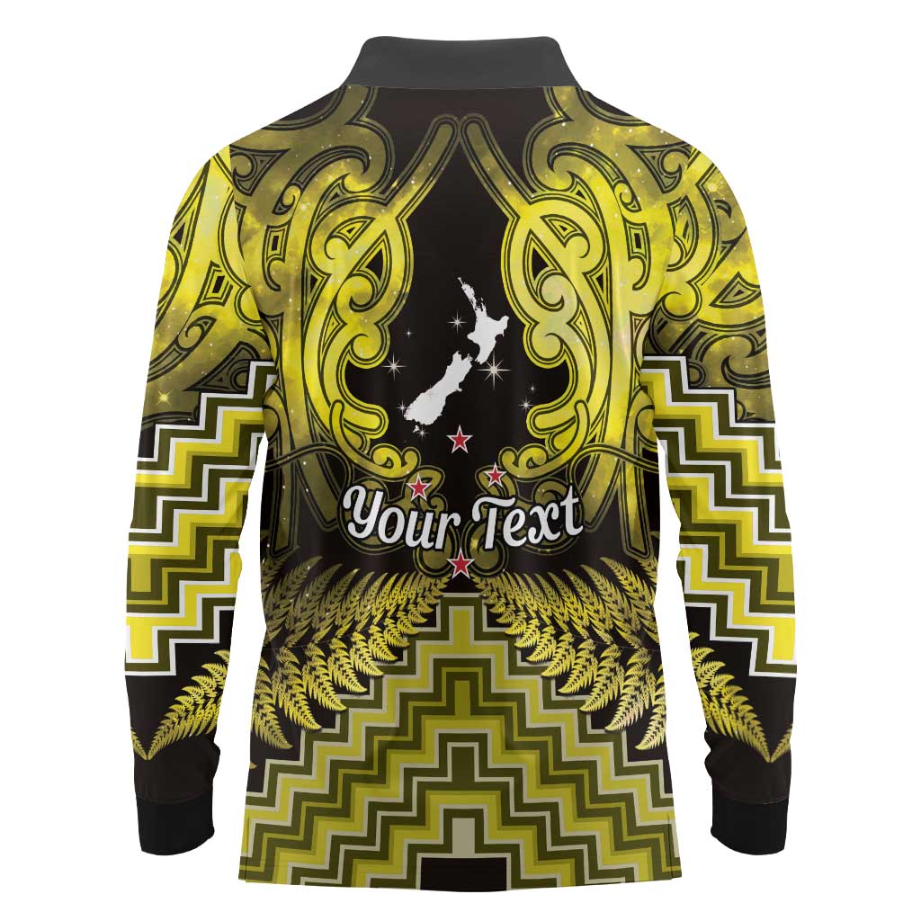 Personalised Aotearoa Matariki Long Sleeve Polo Shirt Yellow Fern Maori Poutama