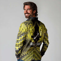 Personalised Aotearoa Matariki Long Sleeve Polo Shirt Yellow Fern Maori Poutama