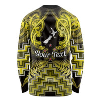 Personalised Aotearoa Matariki Long Sleeve Shirt Yellow Fern Maori Poutama