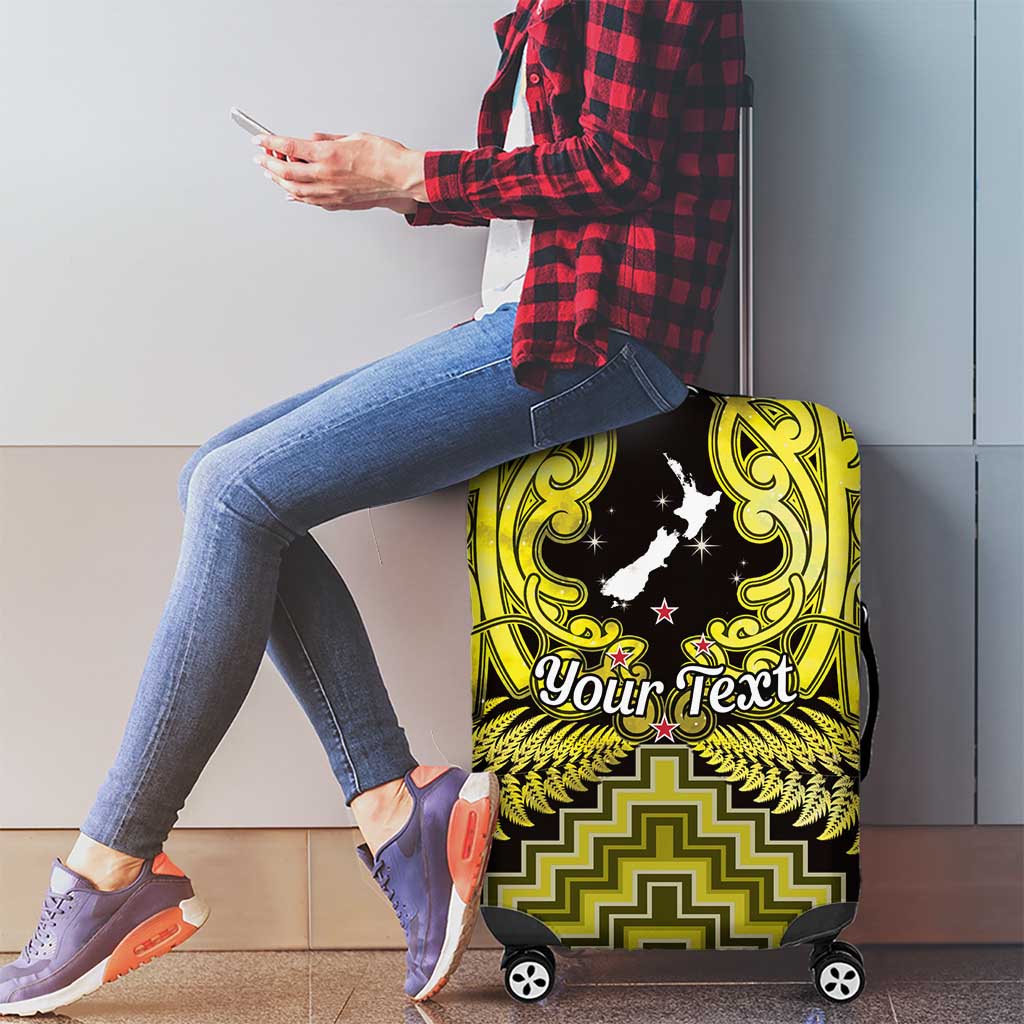 Personalised Aotearoa Matariki Luggage Cover Yellow Fern Maori Poutama
