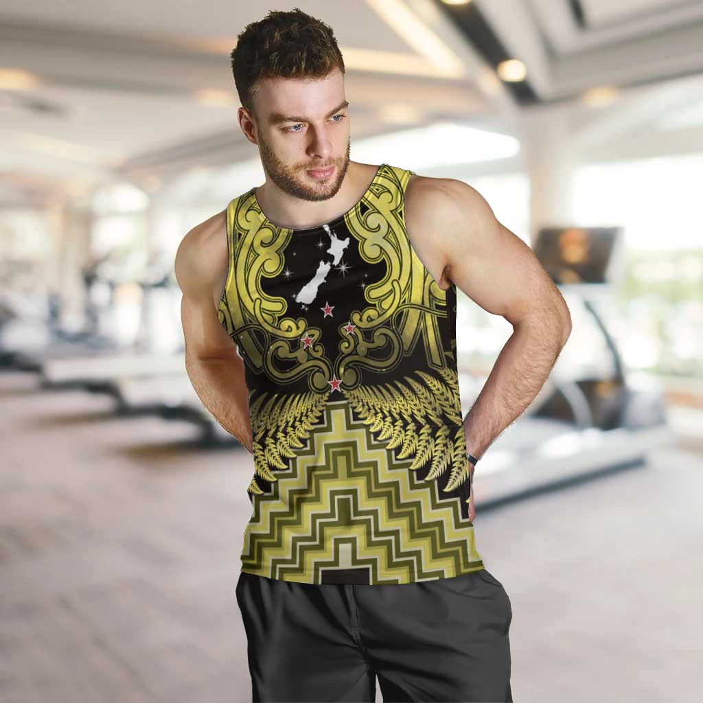 Personalised Aotearoa Matariki Men Tank Top Yellow Fern Maori Poutama