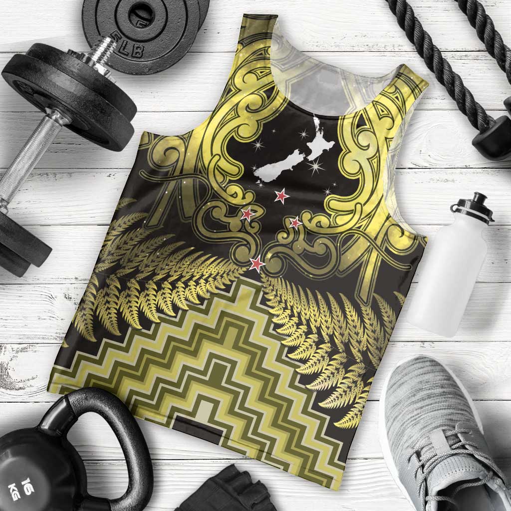 Personalised Aotearoa Matariki Men Tank Top Yellow Fern Maori Poutama