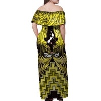 Personalised Aotearoa Matariki Off Shoulder Maxi Dress Yellow Fern Maori Poutama