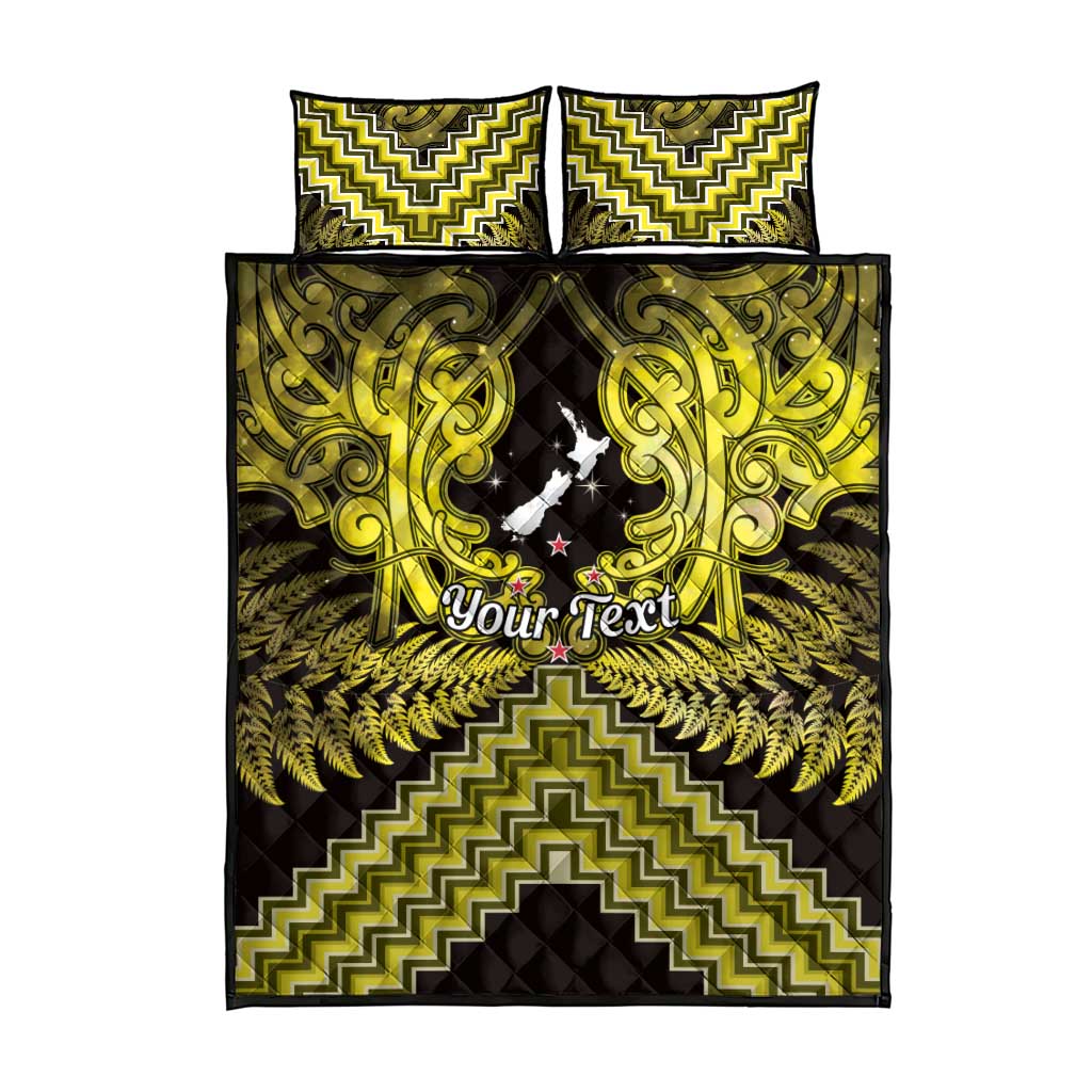 Personalised Aotearoa Matariki Quilt Bed Set Yellow Fern Maori Poutama
