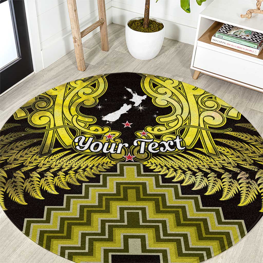 Personalised Aotearoa Matariki Round Carpet Yellow Fern Maori Poutama