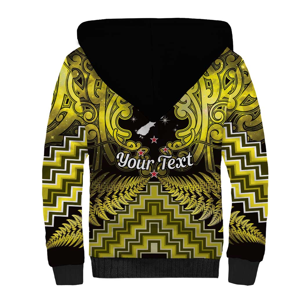 Personalised Aotearoa Matariki Sherpa Hoodie Yellow Fern Maori Poutama