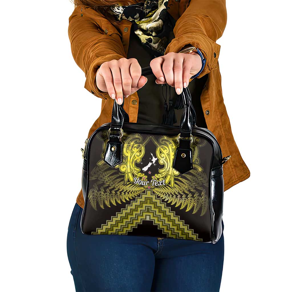 Personalised Aotearoa Matariki Shoulder Handbag Yellow Fern Maori Poutama