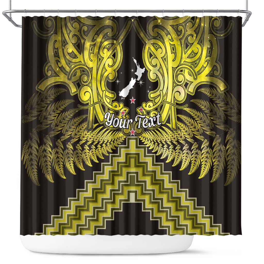 Personalised Aotearoa Matariki Shower Curtain Yellow Fern Maori Poutama