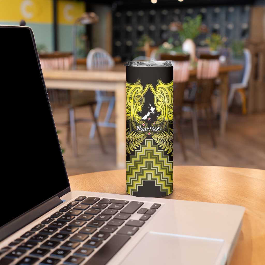 Personalised Aotearoa Matariki Skinny Tumbler Yellow Fern Maori Poutama LT01 - Polynesian Pride