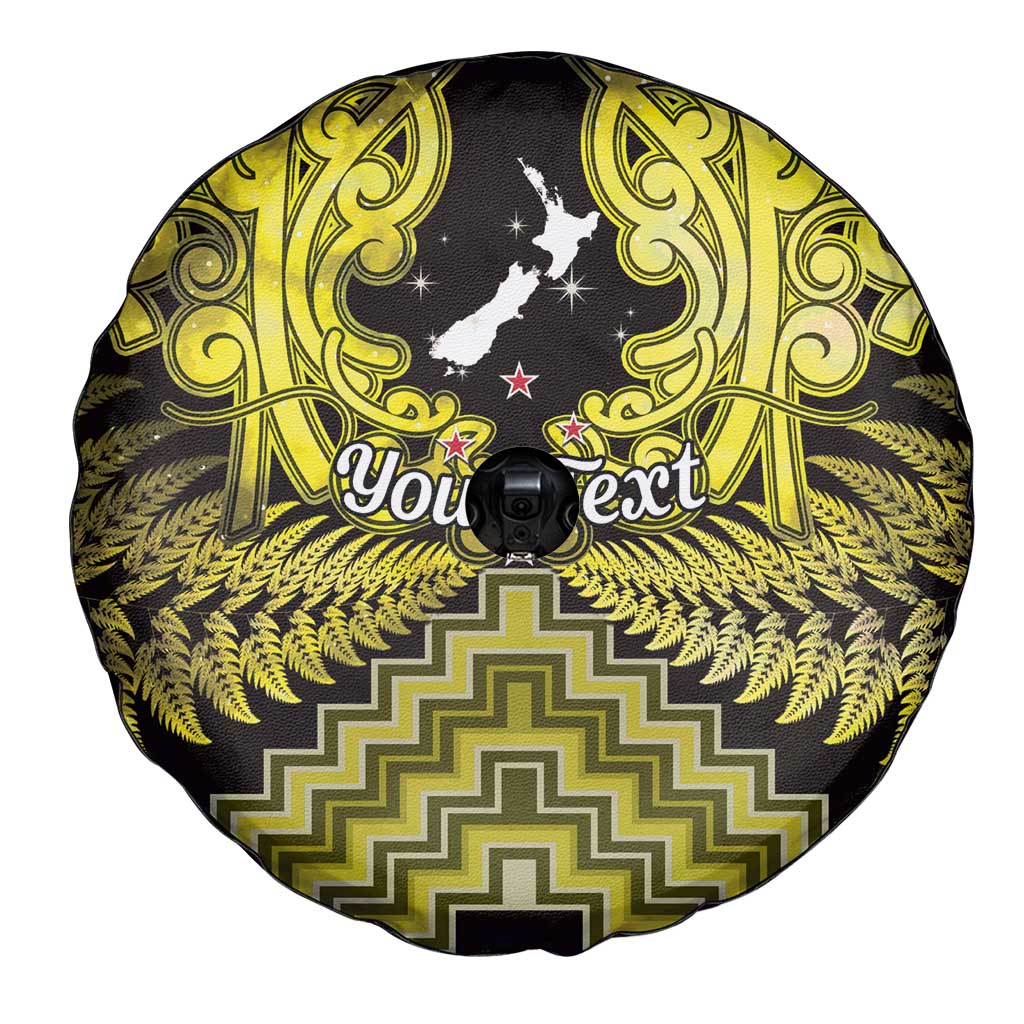 Personalised Aotearoa Matariki Spare Tire Cover Yellow Fern Maori Poutama