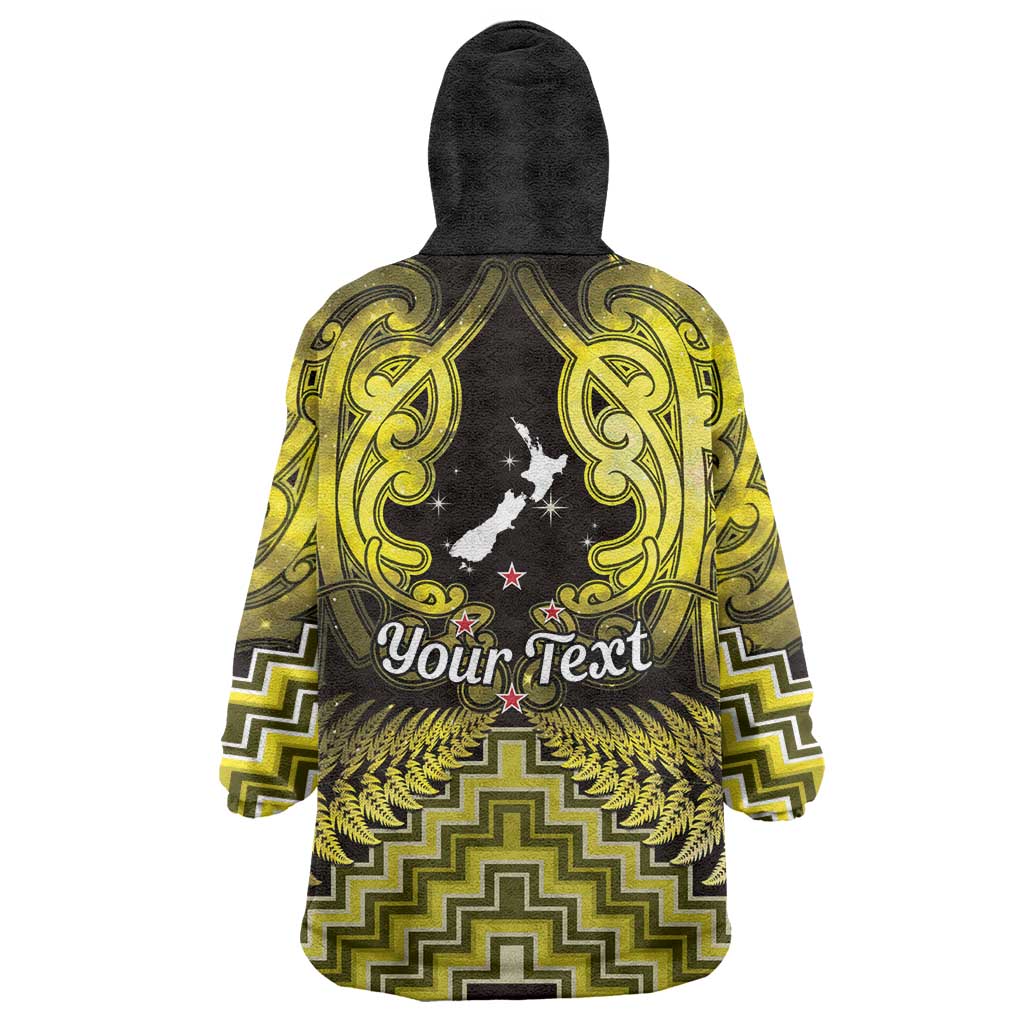 Personalised Aotearoa Matariki Wearable Blanket Hoodie Yellow Fern Maori Poutama