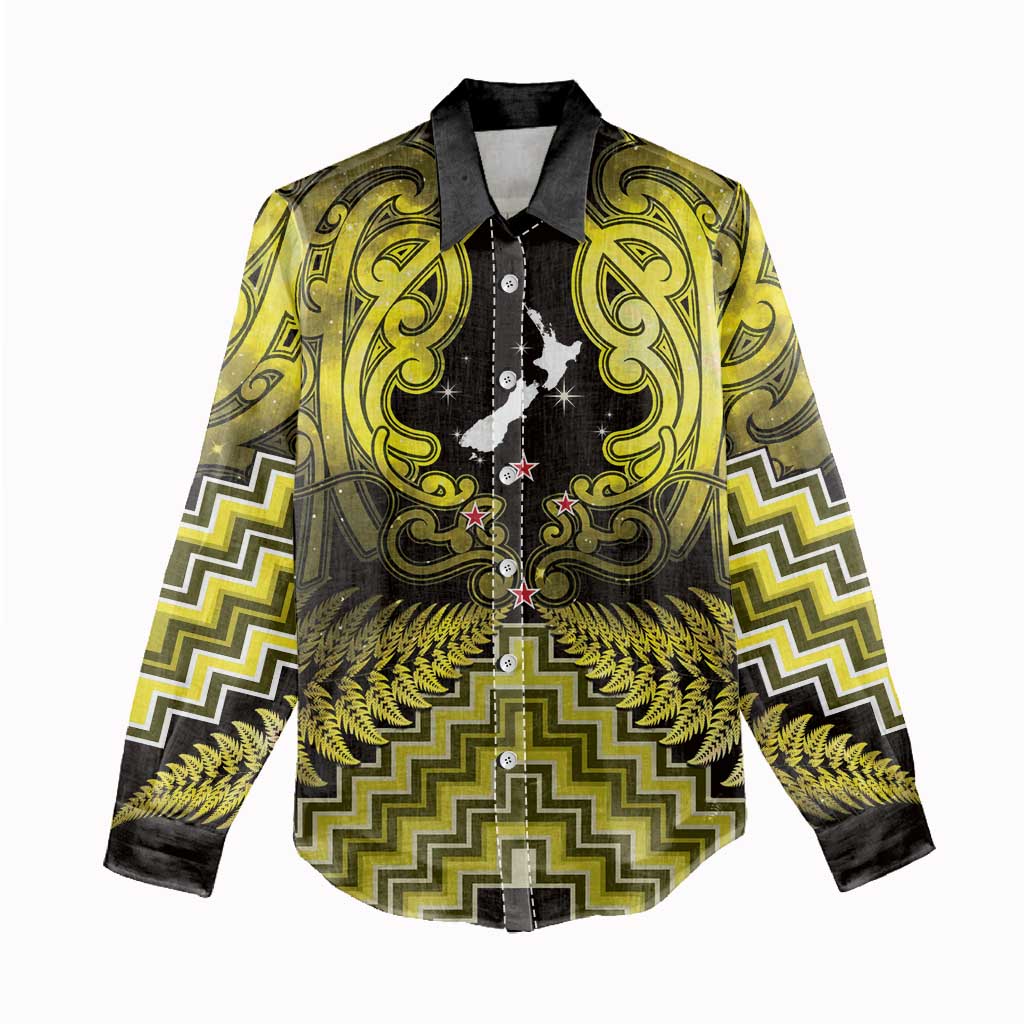 Personalised Aotearoa Matariki Women Casual Shirt Yellow Fern Maori Poutama