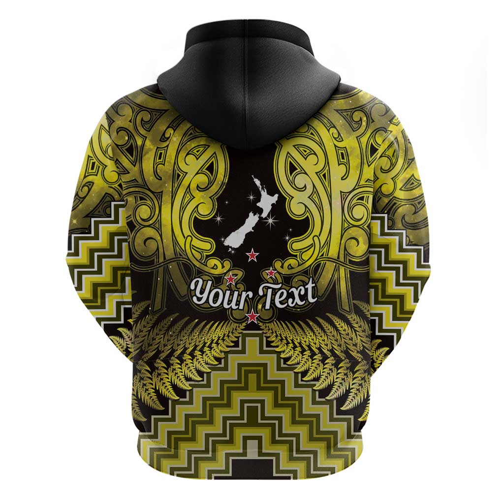 Personalised Aotearoa Matariki Zip Hoodie Yellow Fern Maori Poutama