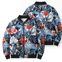 Hawaii Tropicana Blue Pattern Bomber Puffer Jacket - Polynesian Pride
