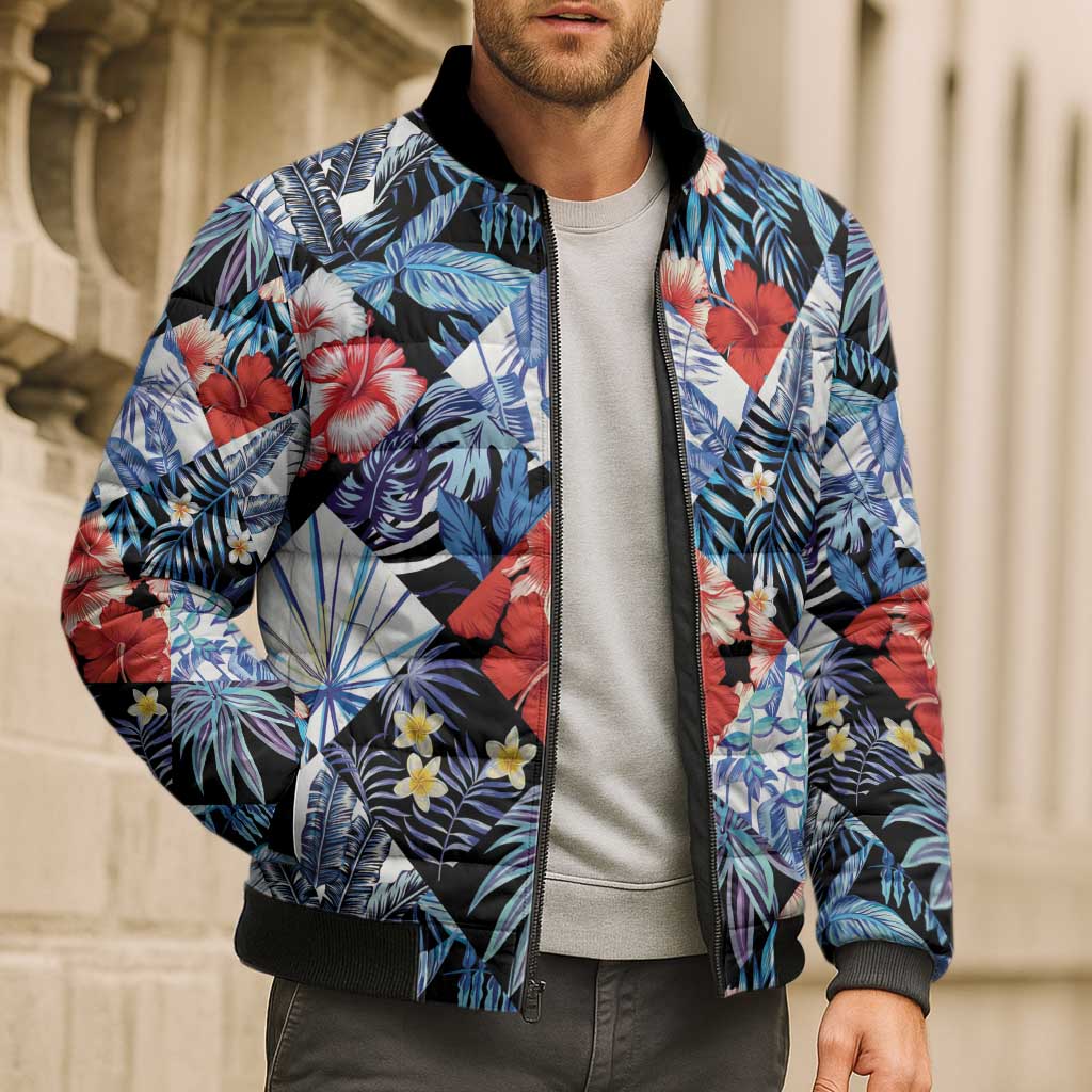 Hawaii Tropicana Blue Pattern Bomber Puffer Jacket - Polynesian Pride