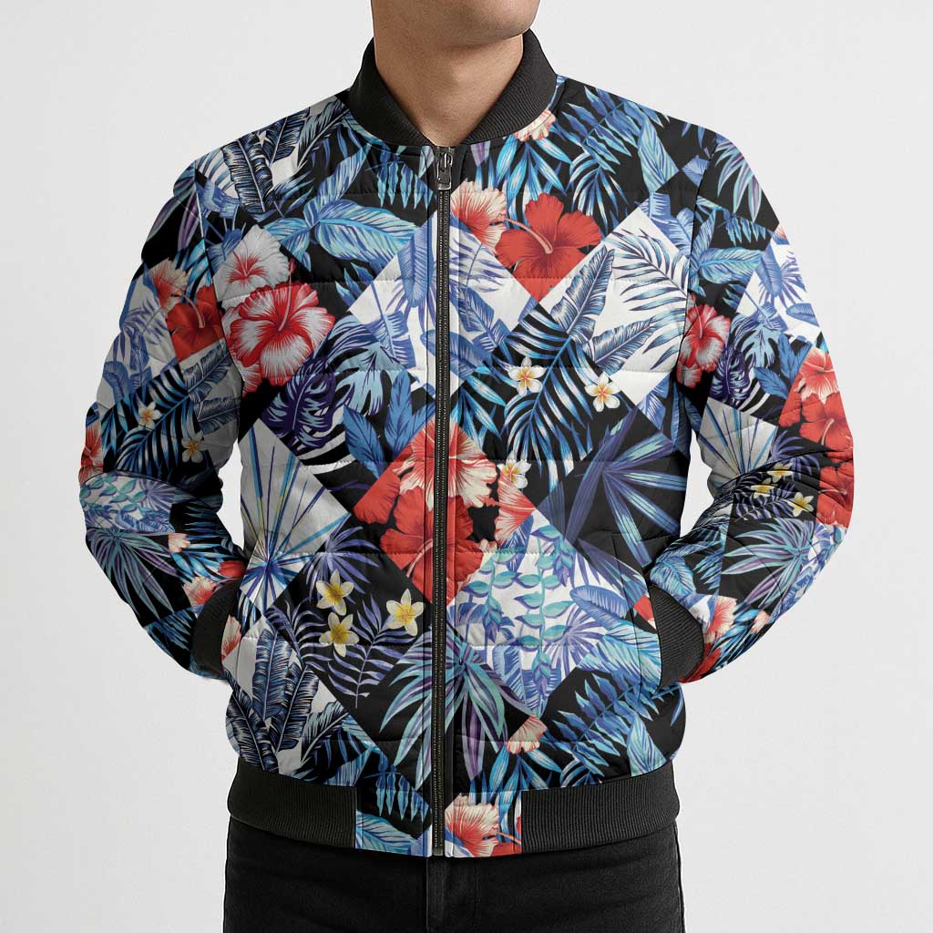 Hawaii Tropicana Blue Pattern Bomber Puffer Jacket - Polynesian Pride