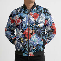 Hawaii Tropicana Blue Pattern Bomber Puffer Jacket - Polynesian Pride