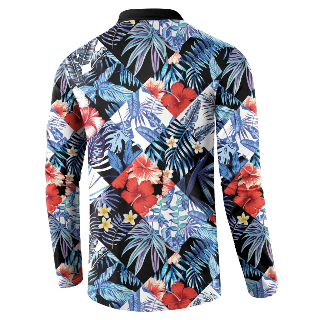 Hawaii Tropicana Blue Pattern Button Sweatshirt - Polynesian Pride