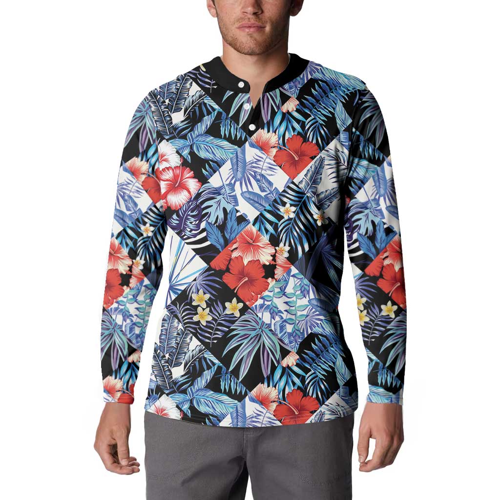 Hawaii Tropicana Blue Pattern Button Sweatshirt - Polynesian Pride