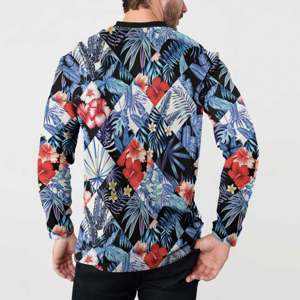 Hawaii Tropicana Blue Pattern Button Sweatshirt - Polynesian Pride